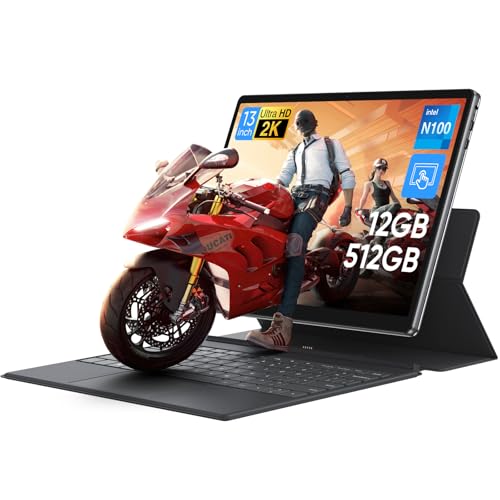 MARGOLAI 2-in-1 Laptop/Tablet Computer with Keyboard, 13" 2K (2160x1440) IPS Touchscreen, 12GB RAM 512GB NVMe SSD, N100 Quad-Core Processor, Win 11, 2.4/5G WiFi/BT5.0, Full-Featured USB-C