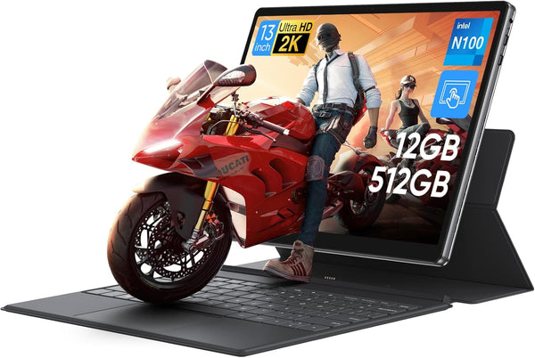 MARGOLAI 2-in-1 Laptop/Tablet Computer with Keyboard, 13" 2K (2160x1440) IPS Touchscreen, 12GB RAM 512GB NVMe SSD, N100 Quad-Core Processor, Win 11, 2.4/5G WiFi/BT5.0, Full-Featured USB-C